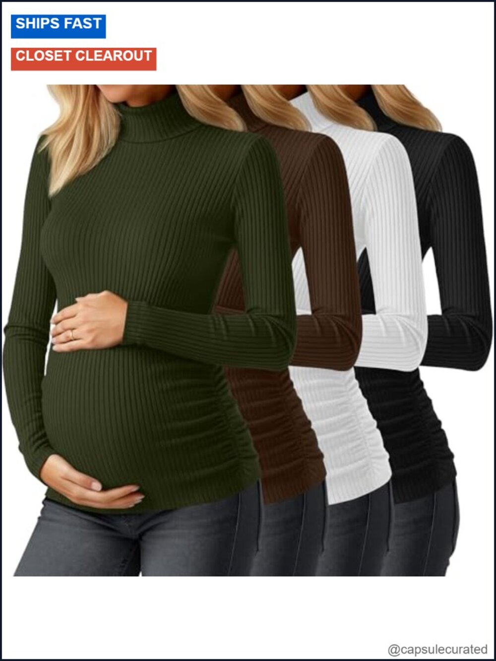 Maternity Turtleneck Long Sleeve Tops 4 Pack Cotton Spandex Ribbed